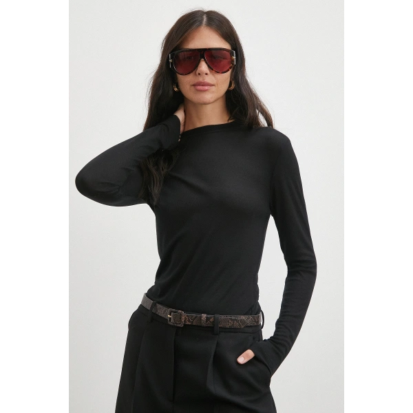 Bisiklet Yaka Kol Bluz Siyah