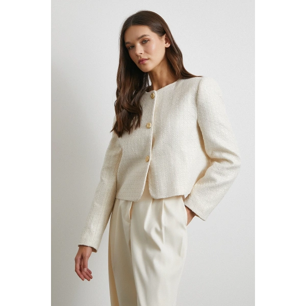 Koton Düğmeli Uzun Kollu Ceket Ekru