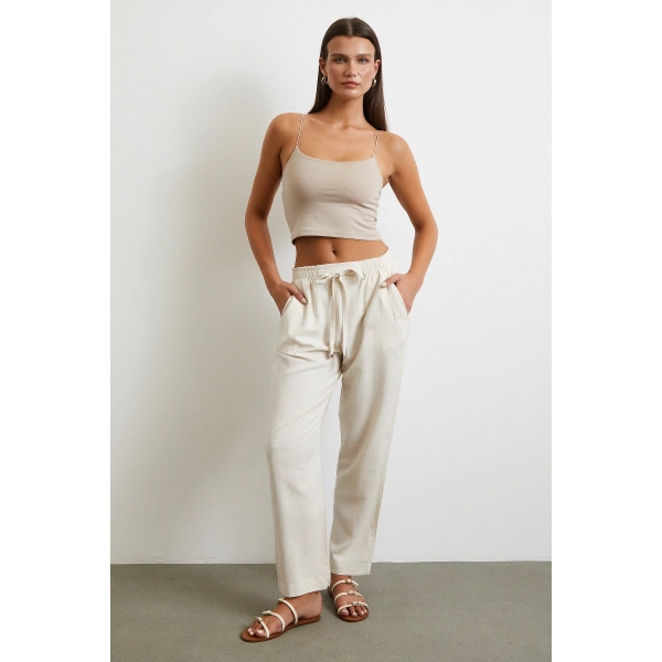 Beli Lastikli Klasik Pantolon Bej