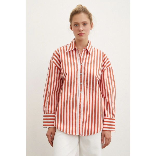 Cepli Çizgili Gömlek Oranj