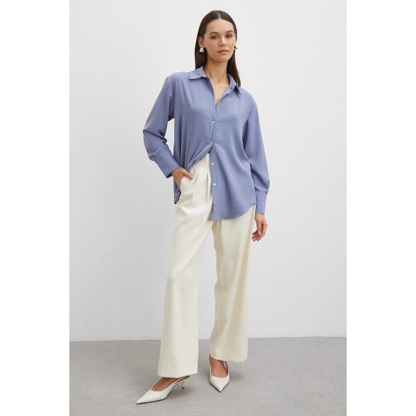 Basic Polyester Gömlek İndigo