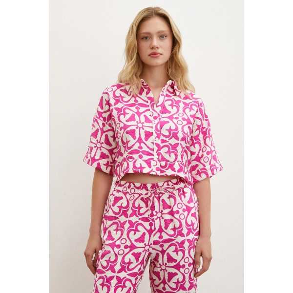 Beli Lastikli Boru Paça Pantolon Fuşya