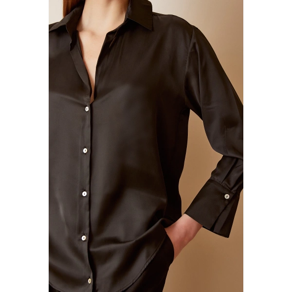 Basic Saten Gömlek Siyah