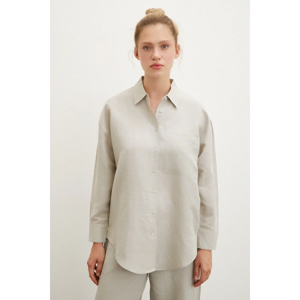 Cepli Oversize Gömlek Haki