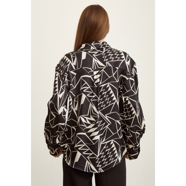 Bürümcük Kabartma Desenli Gömlek Siyah