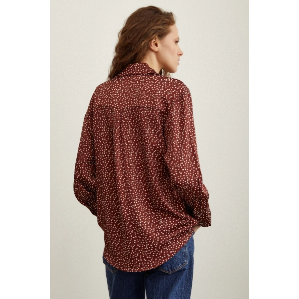 Puantiye Desenli Saten Gömlek Kiremit