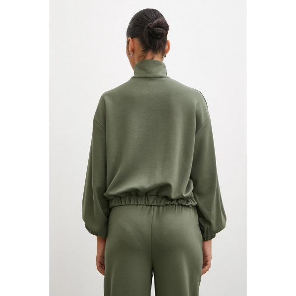 Fermuarlı Sweatshirt Haki