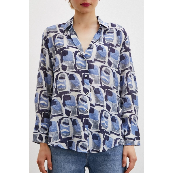 Van Gogh Desenli Gömlek Mavi