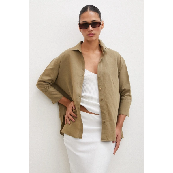 Yırtmaçlı Fakir Kol Gömlek Haki