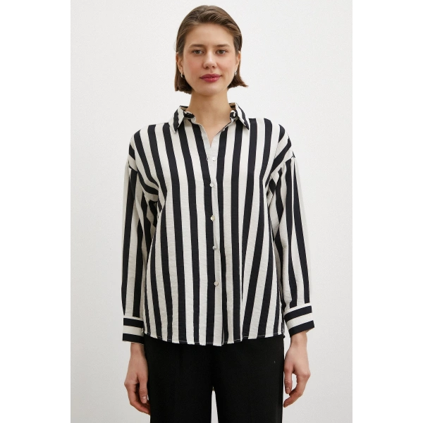 Robalı Çizgili Gömlek Siyah