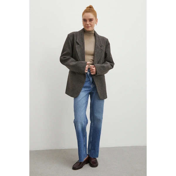 Çapraz Fermuarlı Kesik Paça Düğmeli Jean Lacivert