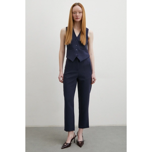 Önü Pensli Skinny Kumaş Pantolon Lacivert