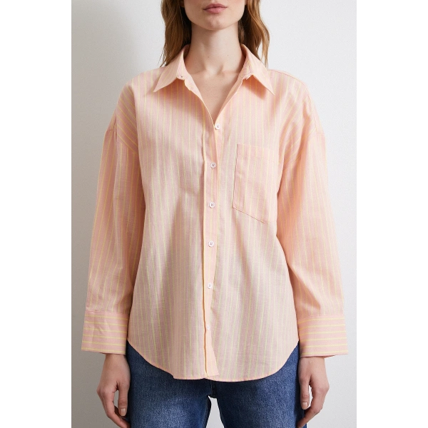 Filamingi Çizgili Gömlek Pudra