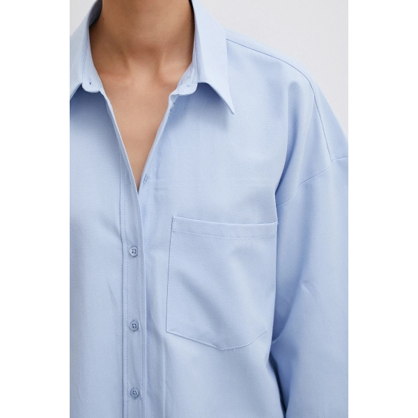 Puantiyeli Oversize Gömlek Mavi