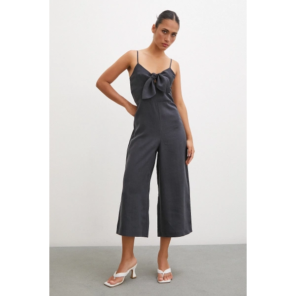 Fiyonklu Askılı Tulum Siyah