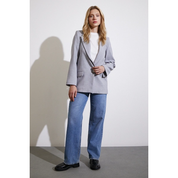 Tek Düğmeli Blazer Ceket Gri