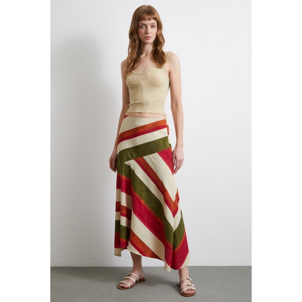 Chery Çizgili Verev Etek Bej