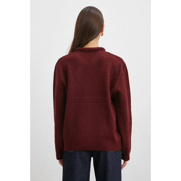 Fularlı Uzun Kollu Kazak Kahve