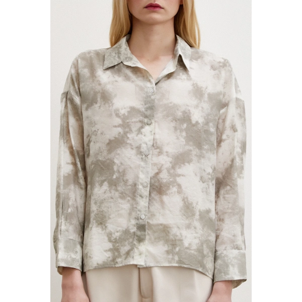 Desenli Oversize Gömlek Gri