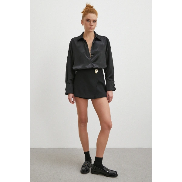 Klasik Saten Gömlek Siyah