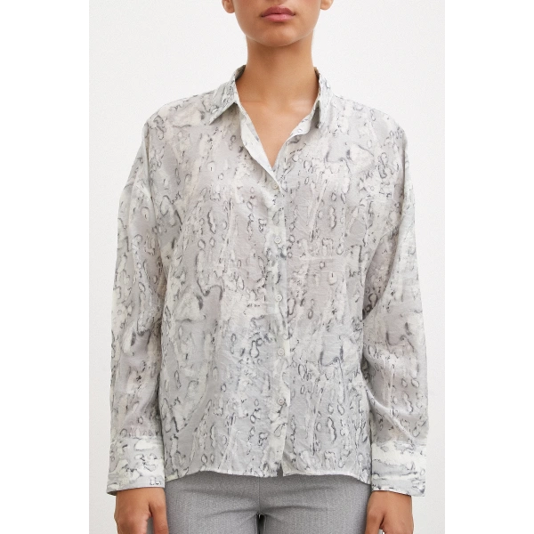 Damla Desenli Gömlek Gri