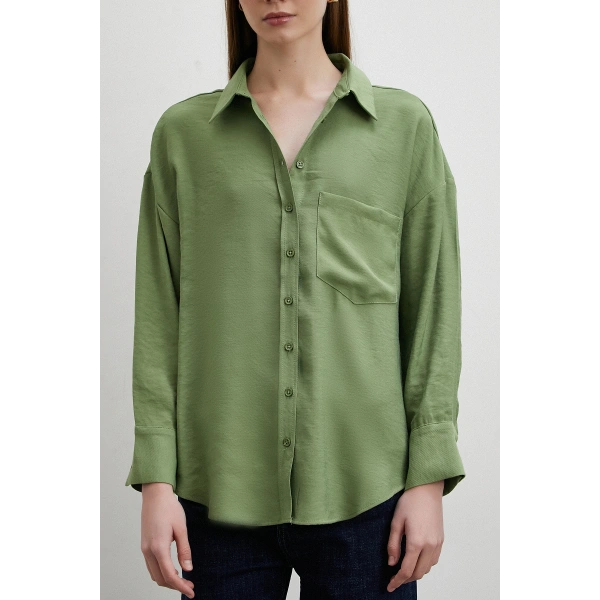 Mars Tencel Dökümlü Gömlek Yeşil