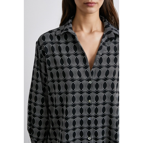 Geametrik Desenli Gömlek Siyah