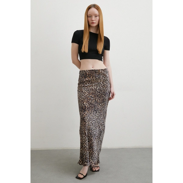 Leopar Desenli Verev Etek Bej
