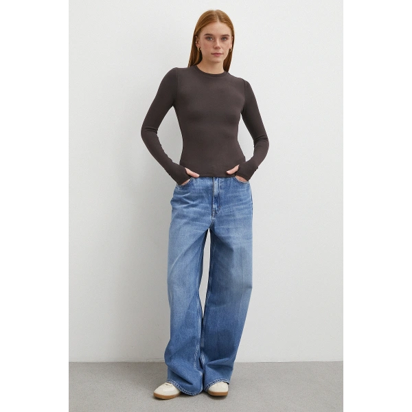 Kol Yırtmaçlı Bluz Kahve