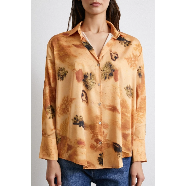 V Yaka Desenli Gömlek Somon