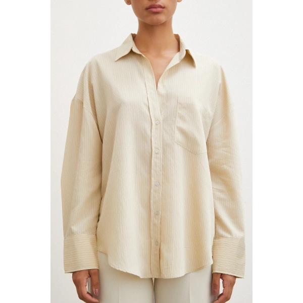 Cepli Çizgili Gömlek Bej