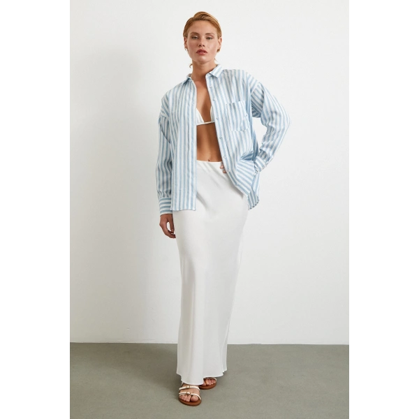 Multi Çizgili Cepli Gömlek Mavi