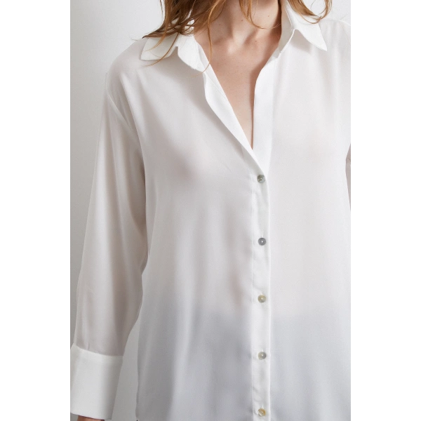 Basic Saten Gömlek Ekru