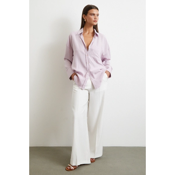 Cepli Çizgili Gömlek Lila