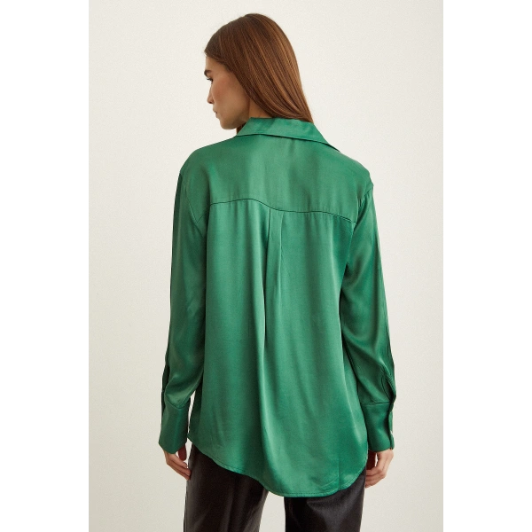 Saten Gömlek Benetton Yeşili