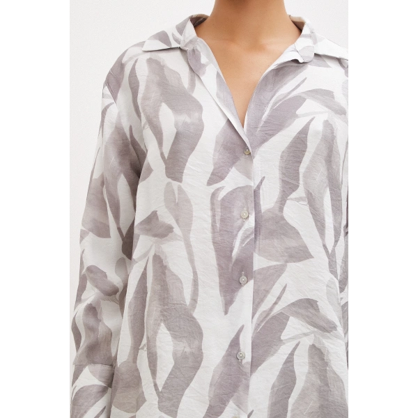 Desenli Modal Gömlek Vizon