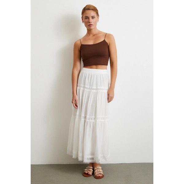 Dantelli Maxi Etek Beyaz