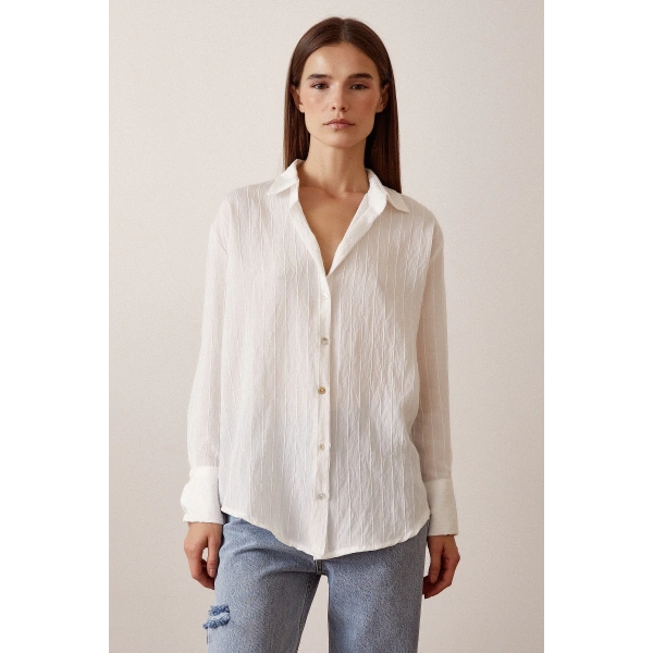 Çizgi Desenli Gömlek Beyaz