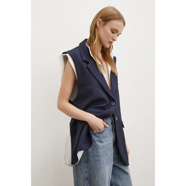 Hakim Yaka Gömlekli Yelek Lacivert