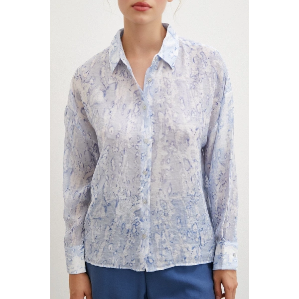 Damla Desenli Gömlek Mavi