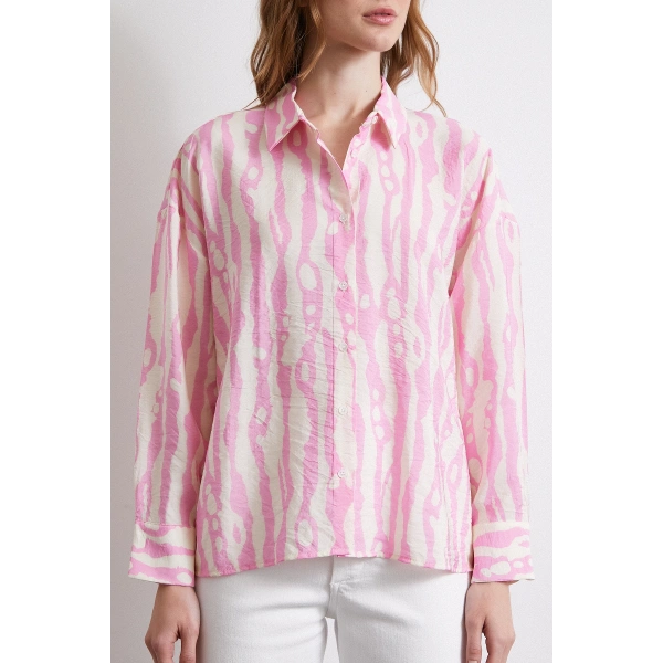 Zebra Desen Modal Gömlek Pembe