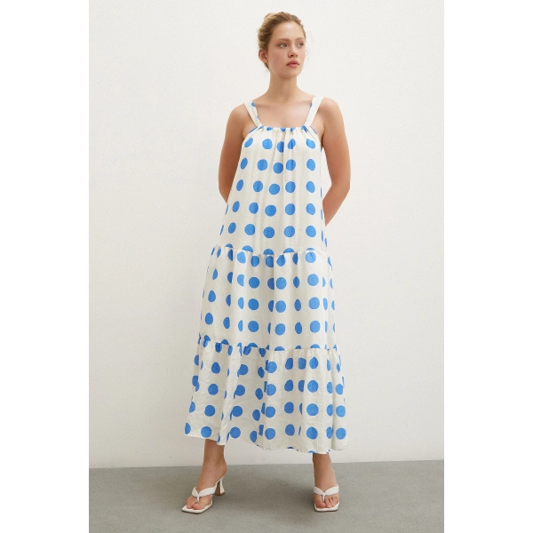 Askılı Puanlı Elbise Beyaz