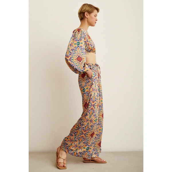 Desenli Salaş Pantolon Gold