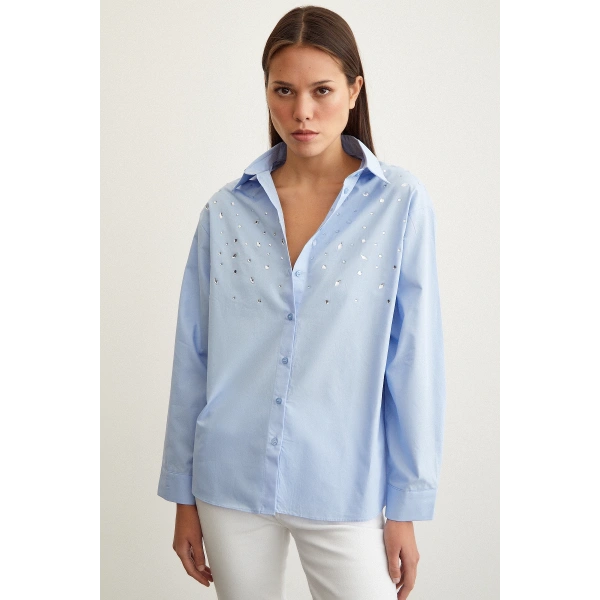 Taş Detaylı Gömlek Mavi