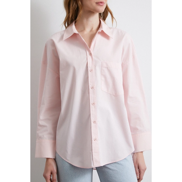 Oversize Pamuklu Gömlek Pembe
