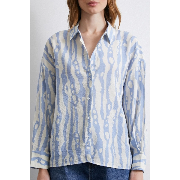 Zebra Desen Modal Gömlek Mavi