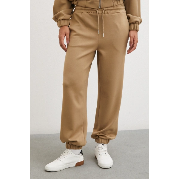 Lastikli Cepli Eşofman Altı Camel