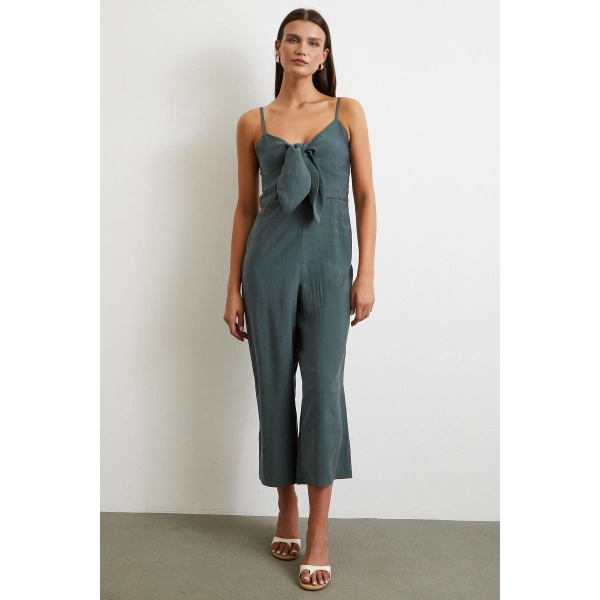 Fiyonklu Askılı Tulum Yeşil