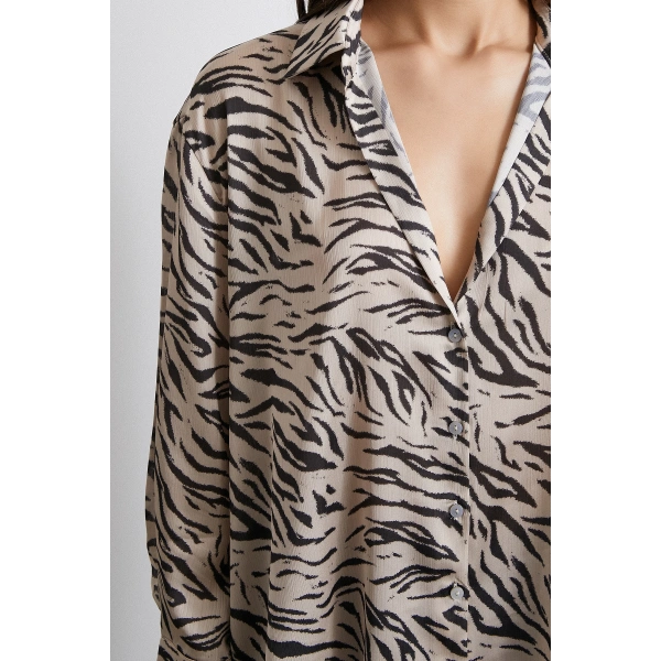 Zebra Desen V Yaka Gömlek Taş