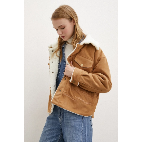 Süet İçi Peluşlu Mont Taba